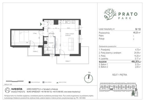 Plan Apartamenty Nowohucka Sp. z o.o. mieszkanie w inwestycji ul. Na Łąkach Prato Park