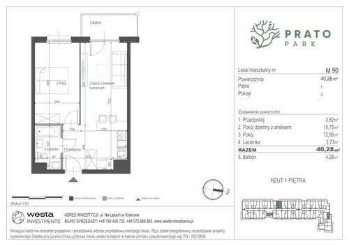 Plan Apartamenty Nowohucka Sp. z o.o. mieszkanie w inwestycji ul. Na Łąkach Prato Park