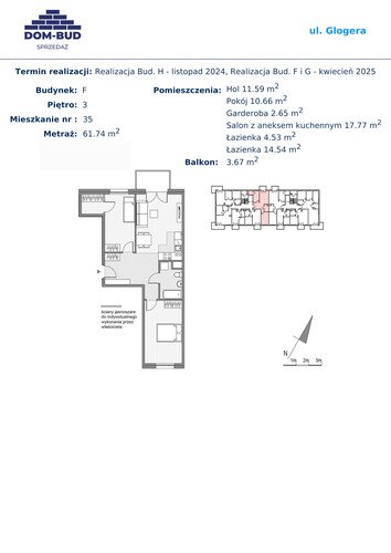 Plan Dom-Bud M. Szaflarski Spółka Jawna mieszkanie w inwestycji ul. Glogera ul. Glogera, bud. F