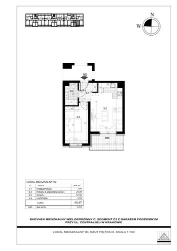 Plan Proins mieszkanie w inwestycji ul. Centralna Centralna - etap II, bud. C2