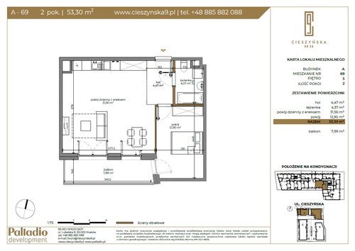 Plan Palladio Cieszyńska 9 Sp. z o.o. mieszkanie w inwestycji ul. Cieszyńska 9 Cieszyńska 9 - bud. A