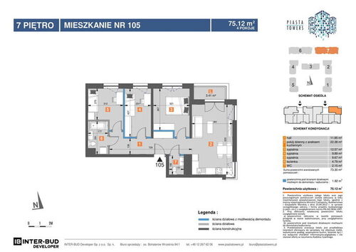 Plan Inter-Bud Developer Sp. z o.o. mieszkanie w inwestycji os. Bohaterów Września Piasta Towers - bud. 7