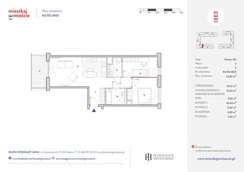 Plan Henniger Investment S.A. mieszkanie w inwestycji ul. Wizjonerów Mieszkaj w Mieście – Osiedle Wizjonerów. Etap Poetów (K)