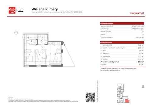 Plan Grupa Deweloperska START mieszkanie w inwestycji ul. Myśliwska 68c Wiślane Klimaty