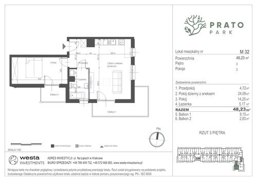 Plan Apartamenty Nowohucka Sp. z o.o. mieszkanie w inwestycji ul. Na Łąkach Prato Park