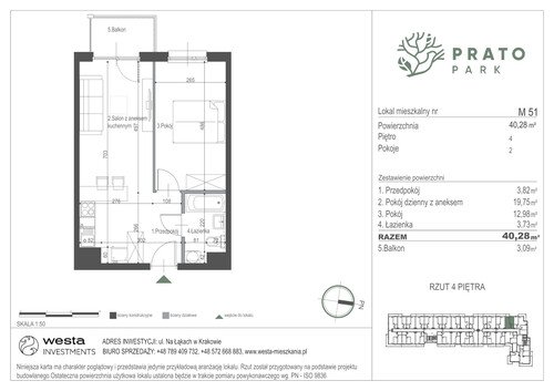 Plan Apartamenty Nowohucka Sp. z o.o. mieszkanie w inwestycji ul. Na Łąkach Prato Park