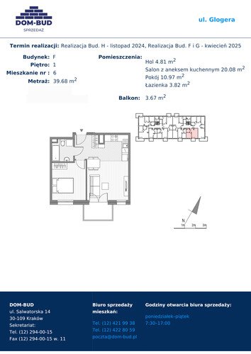 Plan Dom-Bud M. Szaflarski Spółka Jawna mieszkanie w inwestycji ul. Glogera ul. Glogera, bud. F