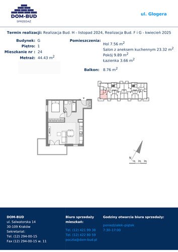 Plan Dom-Bud M. Szaflarski Spółka Jawna mieszkanie w inwestycji ul. Glogera ul. Glogera, bud. G