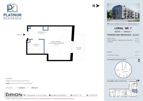 Plan Grupa Orion Investment S.A. mieszkanie w inwestycji ul. Żółkiewskiego 10 Platinum Residence