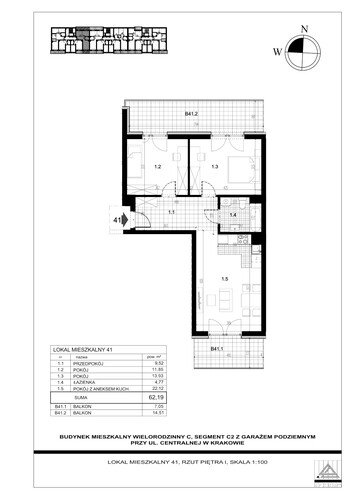 Plan Proins mieszkanie w inwestycji ul. Centralna Centralna - etap II, bud. C2