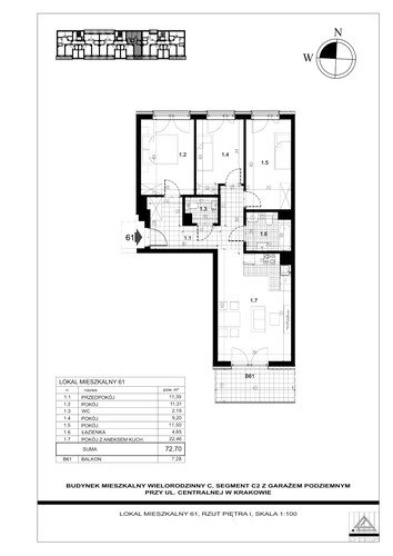 Plan Proins mieszkanie w inwestycji ul. Centralna Centralna - etap II, bud. C2