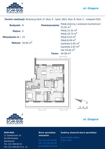 Plan Dom-Bud M. Szaflarski Spółka Jawna mieszkanie w inwestycji ul. Glogera  ul. Glogera, bud. B