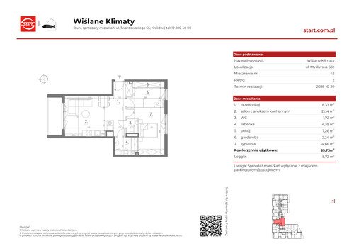 Plan Grupa Deweloperska START mieszkanie w inwestycji ul. Myśliwska 68c Wiślane Klimaty