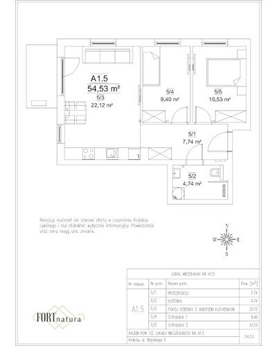 Plan Frax-Bud mieszkanie w inwestycji ul. Wybickiego 5 FORTnatura - budynek A1