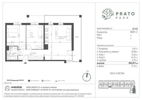 Plan Apartamenty Nowohucka Sp. z o.o. mieszkanie w inwestycji ul. Na Łąkach Prato Park