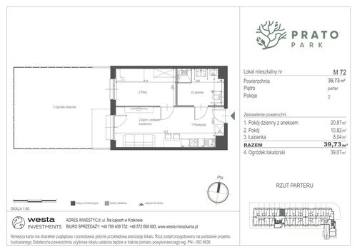 Plan Apartamenty Nowohucka Sp. z o.o. mieszkanie w inwestycji ul. Na Łąkach Prato Park