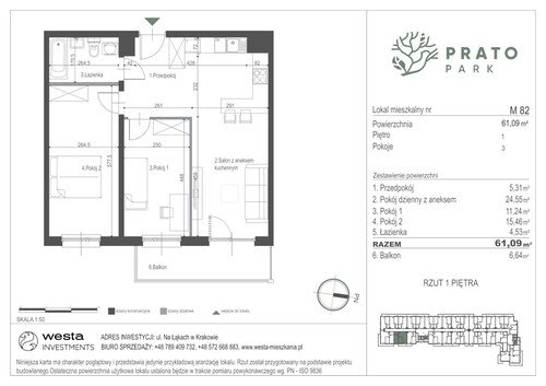 Plan Apartamenty Nowohucka Sp. z o.o. mieszkanie w inwestycji ul. Na Łąkach Prato Park