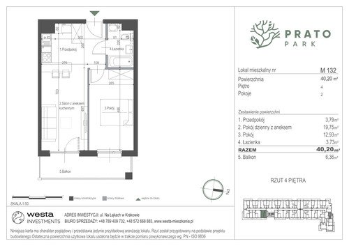 Plan Apartamenty Nowohucka Sp. z o.o. mieszkanie w inwestycji ul. Na Łąkach Prato Park
