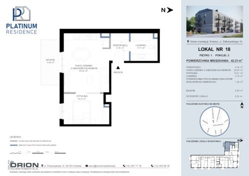 Plan Grupa Orion Investment S.A. mieszkanie w inwestycji ul. Żółkiewskiego 10 Platinum Residence