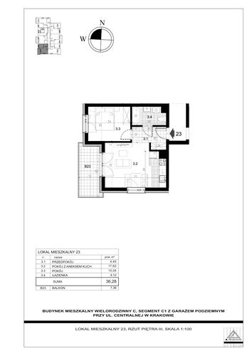 Plan Proins mieszkanie w inwestycji ul. Centralna Centralna - etap II, bud. C1