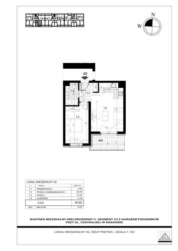 Plan Proins mieszkanie w inwestycji ul. Centralna Centralna - etap II, bud. C2