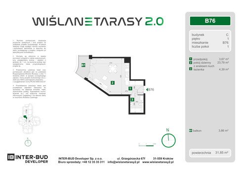 Plan Inter-Bud Developer Sp. z o.o. apartament w inwestycji ul. Grzegórzecka Wiślane Tarasy 2.0 - bud. C (wkrótce w sprzedaży)