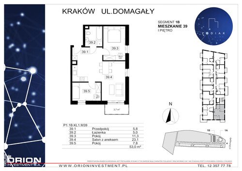 Plan Grupa Orion Investment S.A. mieszkanie w inwestycji ul. Domagały Osiedle Zodiak - bud. 39