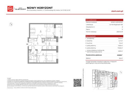 Plan Grupa Deweloperska START mieszkanie w inwestycji os. Na Wzgórzach 15D-E Nowy Horyzont