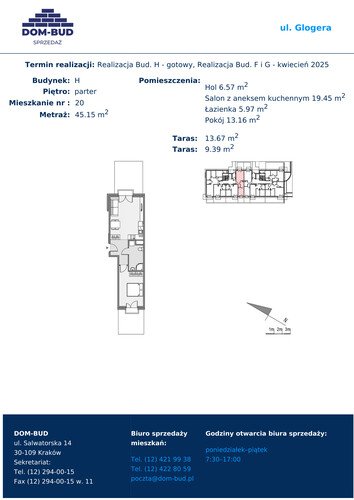 Plan Dom-Bud M. Szaflarski Spółka Jawna mieszkanie w inwestycji ul. Glogera  ul. Glogera, bud. H