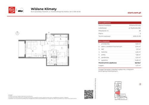 Plan Grupa Deweloperska START mieszkanie w inwestycji ul. Myśliwska 68c Wiślane Klimaty