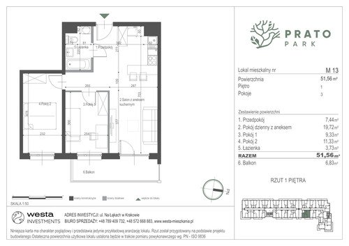 Plan Apartamenty Nowohucka Sp. z o.o. mieszkanie w inwestycji ul. Na Łąkach Prato Park