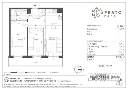 Plan Apartamenty Nowohucka Sp. z o.o. mieszkanie w inwestycji ul. Na Łąkach Prato Park