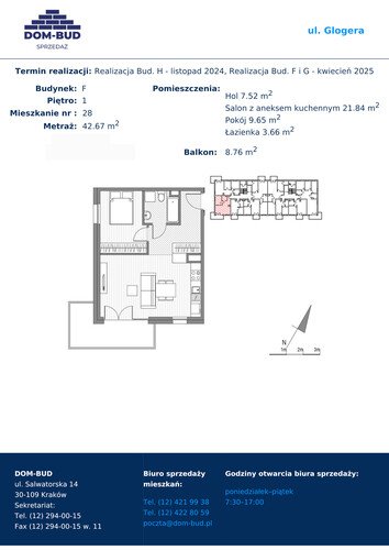 Plan Dom-Bud M. Szaflarski Spółka Jawna mieszkanie w inwestycji ul. Glogera ul. Glogera, bud. F