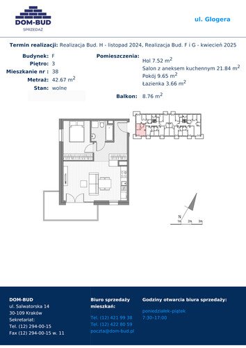 Plan Dom-Bud M. Szaflarski Spółka Jawna mieszkanie w inwestycji ul. Glogera ul. Glogera, bud. F