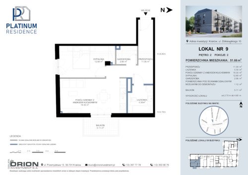 Plan Grupa Orion Investment S.A. mieszkanie w inwestycji ul. Żółkiewskiego 10 Platinum Residence