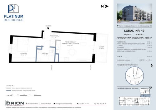 Plan Grupa Orion Investment S.A. mieszkanie w inwestycji ul. Żółkiewskiego 10 Platinum Residence