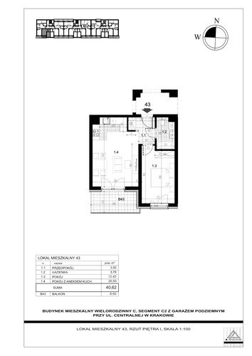 Plan Proins mieszkanie w inwestycji ul. Centralna Centralna - etap II, bud. C2