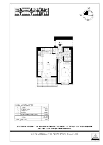 Plan Proins mieszkanie w inwestycji ul. Centralna Centralna - etap II, bud. C2