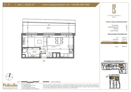 Plan Palladio Cieszyńska 9 Sp. z o.o. mieszkanie w inwestycji ul. Cieszyńska 9 Cieszyńska 9 - bud. A