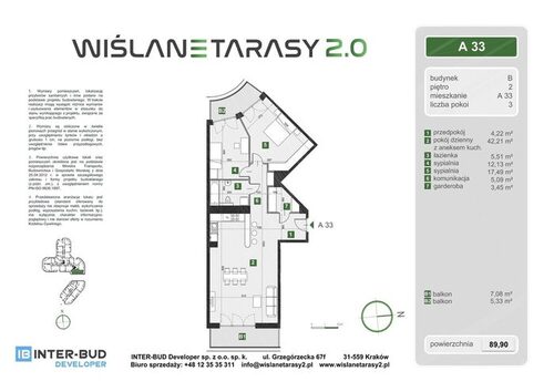 Plan Inter-Bud Developer Sp. z o.o. apartament w inwestycji ul. Grzegórzecka Wiślane Tarasy 2.0 - bud. B