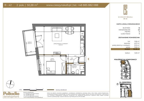 Plan Palladio Cieszyńska 9 Sp. z o.o. mieszkanie w inwestycji ul. Cieszyńska 9 Cieszyńska 9 - II etap (bud. B)