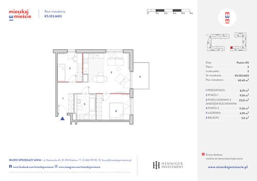 Plan Henniger Investment S.A. mieszkanie w inwestycji ul. Wizjonerów Mieszkaj w Mieście – Osiedle Wizjonerów. Etap Poetów (K)