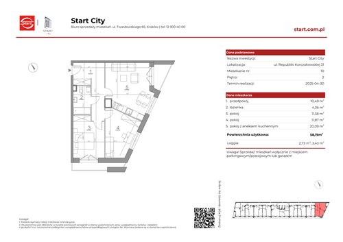 Plan Grupa Deweloperska START mieszkanie w inwestycji ul. Republiki Korczakowskiej 21 Start City