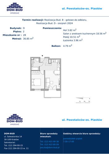 Plan Dom-Bud M. Szaflarski Spółka Jawna mieszkanie w inwestycji ul. Powstańców / os. Piastów ul. Powstańców / os. Piastów bud. D 