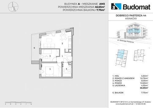 Plan Budomat 3 Sp. z o.o. mieszkanie w inwestycji ul. Dobrego Pasterza 44, 46 Kamieniczki Dobrego Pasterza