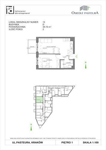 Plan Tętnowski Development mieszkanie w inwestycji ul. Pasteura Osiedle Pasteura - IV etap