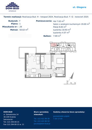 Plan Dom-Bud M. Szaflarski Spółka Jawna mieszkanie w inwestycji ul. Glogera ul. Glogera, bud. F