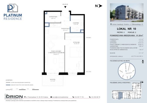 Plan Grupa Orion Investment S.A. mieszkanie w inwestycji ul. Żółkiewskiego 10 Platinum Residence