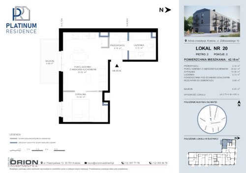 Plan Grupa Orion Investment S.A. mieszkanie w inwestycji ul. Żółkiewskiego 10 Platinum Residence