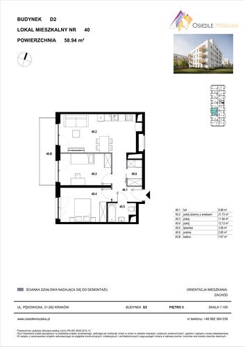 Plan KG Group Sp. z o.o. mieszkanie w inwestycji  Osiedle Mozaika - bud. D2